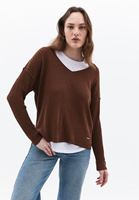 Women Brown V-Neck Knitwear Sweater