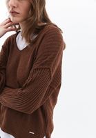 Women Brown V-Neck Knitwear Sweater