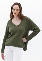 Women Green V-Neck Knitwear Sweater