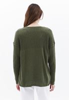 Women Green V-Neck Knitwear Sweater