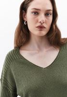 Women Green V-Neck Knitwear Sweater