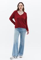 Women Red V-Neck Knitwear Sweater