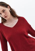 Women Red V-Neck Knitwear Sweater