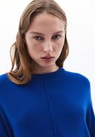 Women Blue Cashmere Blended Crew Neck Sweater