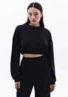 Bayan Siyah Sıfır Yaka Crop Sweatshirt ( MODAL )