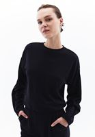 Women Black Crew Neck Sweatshirt