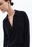 Women Black Polo Neck Sweatshirt