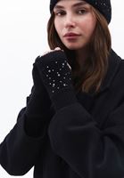 Women Black Gloves with Rhinestone Detail