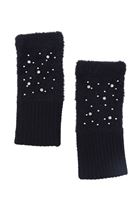 Women Black Gloves with Rhinestone Detail