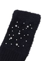 Women Black Gloves with Rhinestone Detail