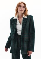 Women Green Boyfriend Plaided Blazer