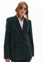 Women Green Boyfriend Plaided Blazer