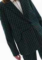 Women Green Boyfriend Plaided Blazer