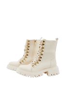 Women Beige Boots with Shoe Lace Detail