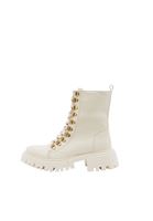 Women Beige Boots with Shoe Lace Detail