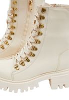 Women Beige Boots with Shoe Lace Detail