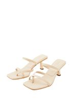 Women Beige Heeled Mules with Strap Detail