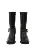 Women Black Heeled Boots with Buckle Detail