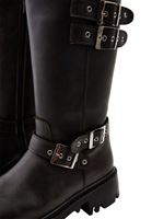 Women Brown Vegan Leather Boots with Buckle Detail