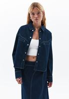 Bayan Lacivert Loose-Fit Denim Gömlek