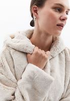 Women Beige Hooded Coat with Fur Detail