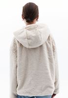 Women Beige Hooded Coat with Fur Detail