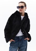 Women Black Hooded Coat with Fur Detail