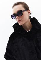 Women Black Hooded Coat with Fur Detail