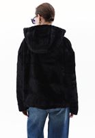 Women Black Hooded Coat with Fur Detail