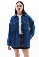 Bayan Mavi Oversize Pamuklu Denim Gömlek