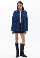 Women Blue Cotton Blended Oversize Denim Shirt