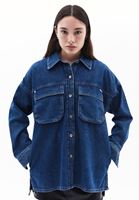 Women Blue Cotton Blended Oversize Denim Shirt