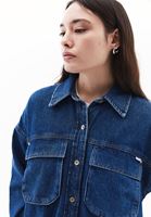 Women Blue Cotton Blended Oversize Denim Shirt