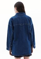 Women Blue Cotton Blended Oversize Denim Shirt