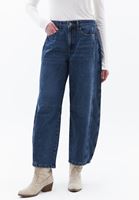 Bayan Mavi Orta Bel Barrel-Fit Denim Pantolon