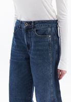 Bayan Mavi Orta Bel Barrel-Fit Denim Pantolon