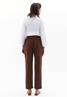 Women Brown Linen Blended Carrot Fit Pants