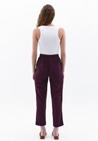 Women Purple Linen Blended Carrot Fit Pants