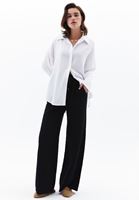 Women Black Linen Blended High Rise Wide Leg Pants