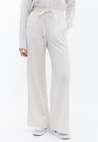 Women Beige Linen Blended High Rise Wide Leg Pants