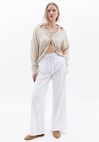 Women White Linen Blended High Rise Wide Leg Pants