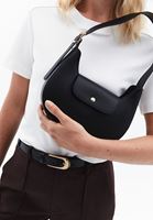 Women Black Baguette Bag with Buckle Detail