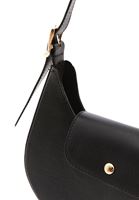 Women Black Baguette Bag with Buckle Detail