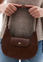 Women Brown Baguette Bag with Buckle Detail