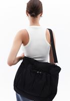 Women Black Tote Bag with Strap Detail