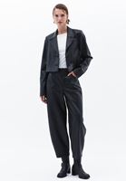 Bayan Siyah Vegan Deri Crop Blazer Ceket