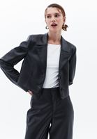 Bayan Siyah Vegan Deri Crop Blazer Ceket