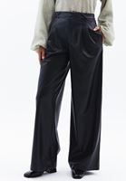 Bayan Siyah Vegan Deri Wide-Leg Pantolon