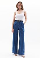 Women Blue Mid Rise Wide Leg Pants