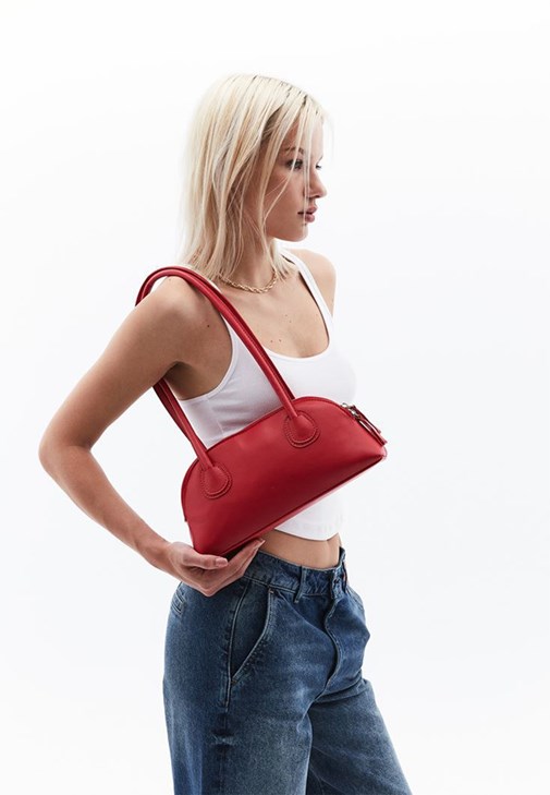 Red Baguette Bag with Long Strap Online Shopping OXXOSHOP